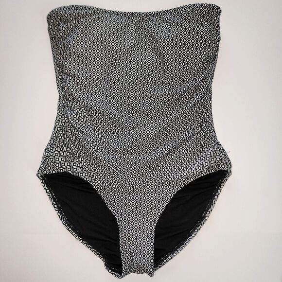 DKNY Strapless One Piece Swimsuit Black & White Size M - Picture 5 of 9